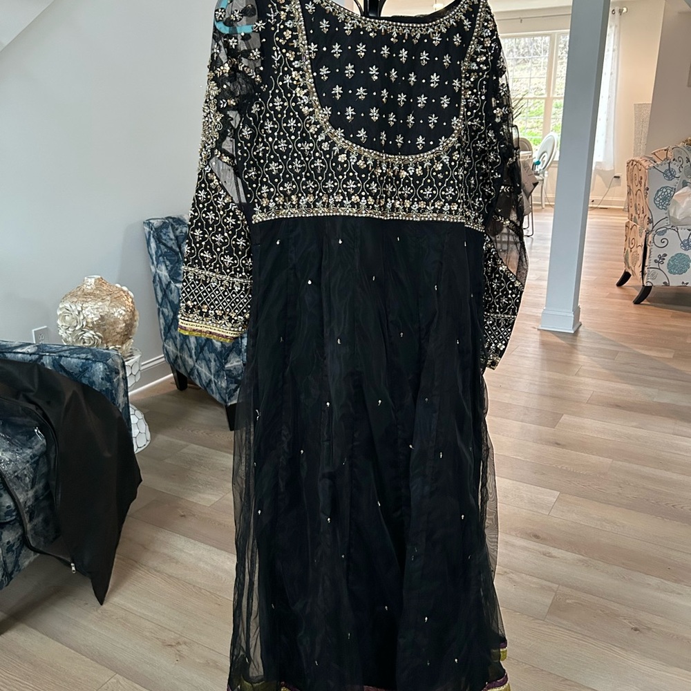 Elegant Black Pakistani Indian Embroidered Dress
